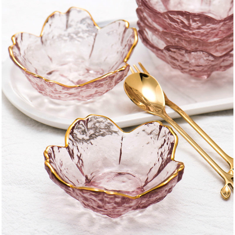 Nordic Gold Inlay Glass Sauce Bowl with Cherry Blossoms - -