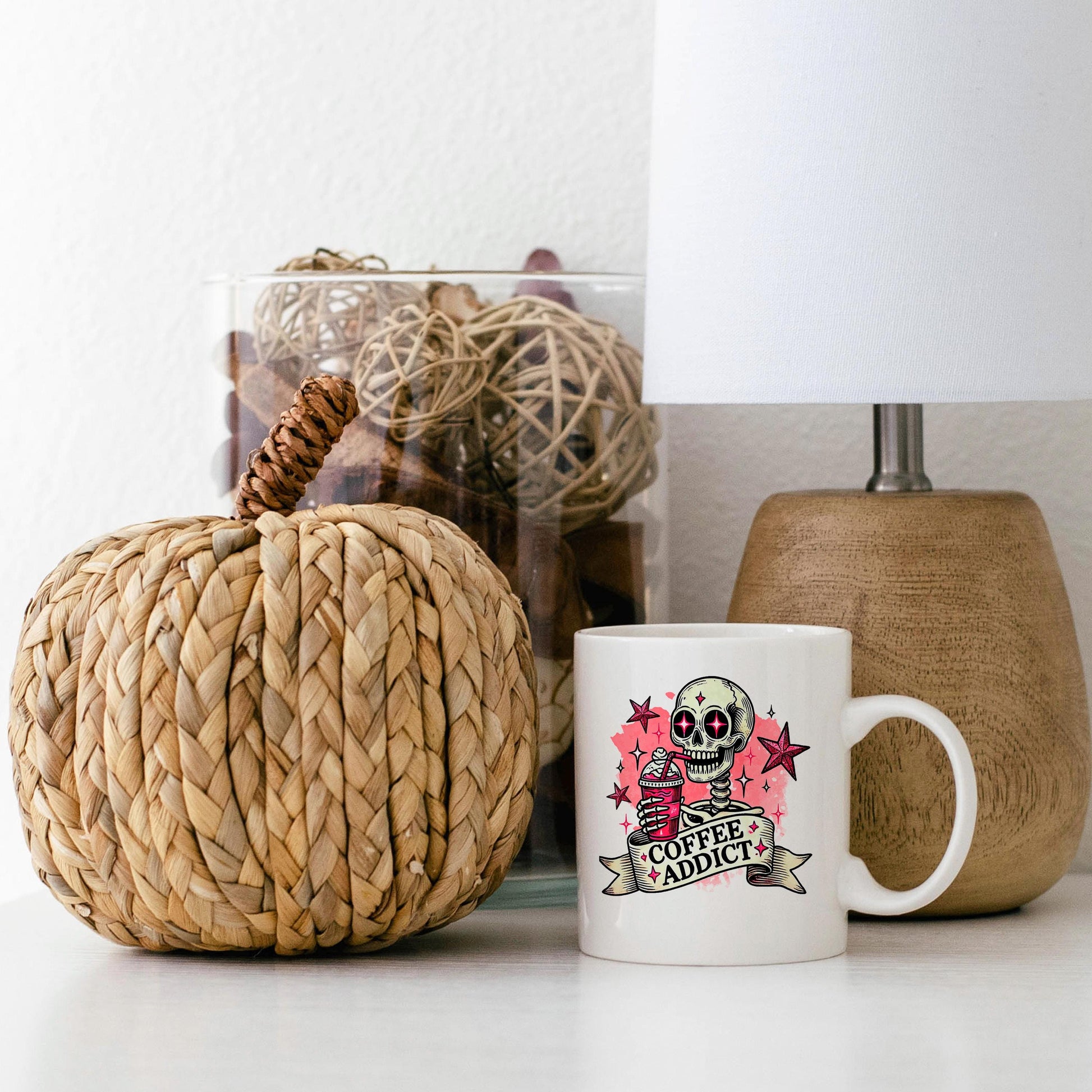 Coffee Addict Mug – Pink Skull Coffee Cup | Funny Caffeine Lover Gift, Ceramic, Dishwasher Safe - -
