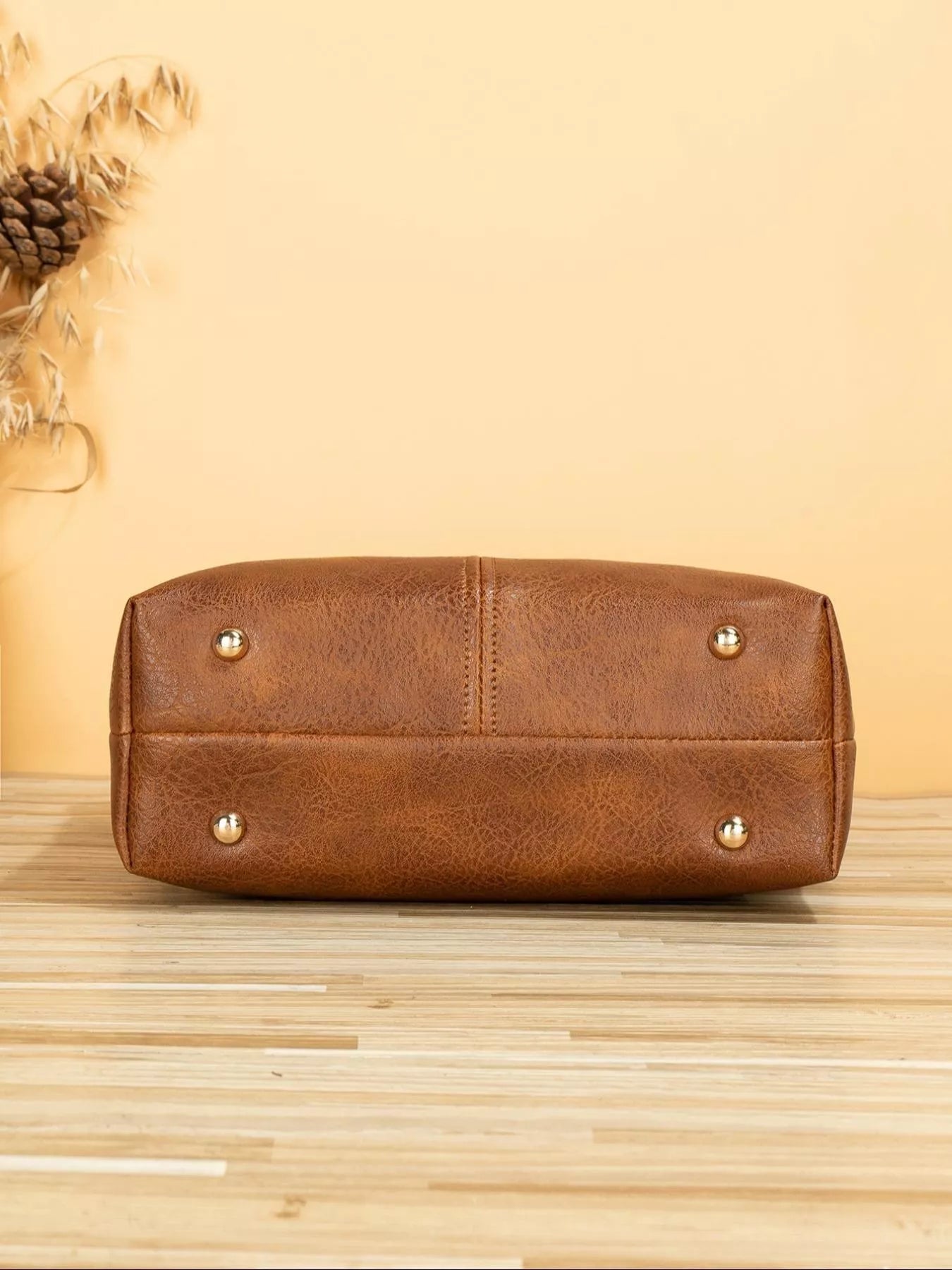 PU Leather Crossbody Bag with Patterned Strap - -