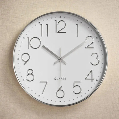 10 Inch Aesthetic Minimalist Large Mechanic Clock Wall white silver