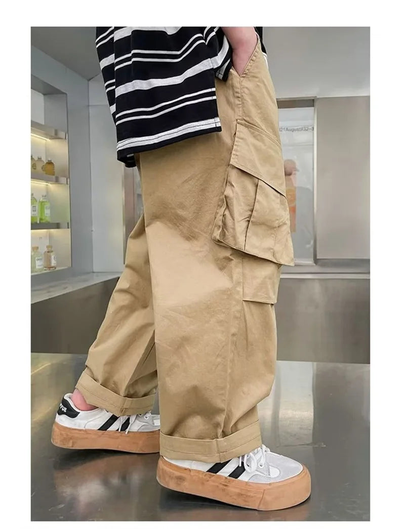 Boys Cargo Loose Wide-Leg Pants