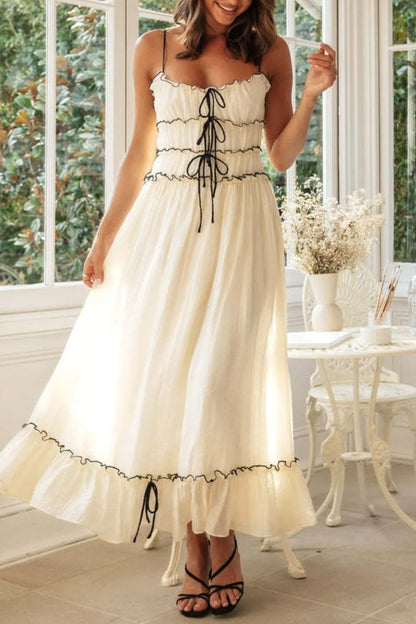 Frill Tied Front Midi Cami Dress - White -