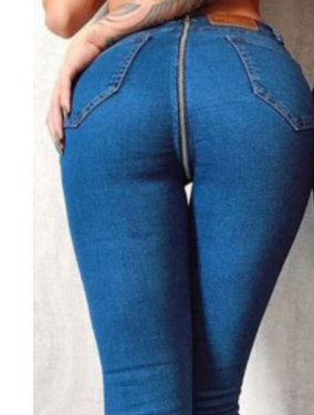 Slim Womens Back Zipper Jeans - Navy Blue L - Women's Fashion - Women's Clothing - Bottoms - Jeans