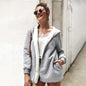 Fashion Long Sleeve Warm Coat Women Velveteen Hoodie Gray