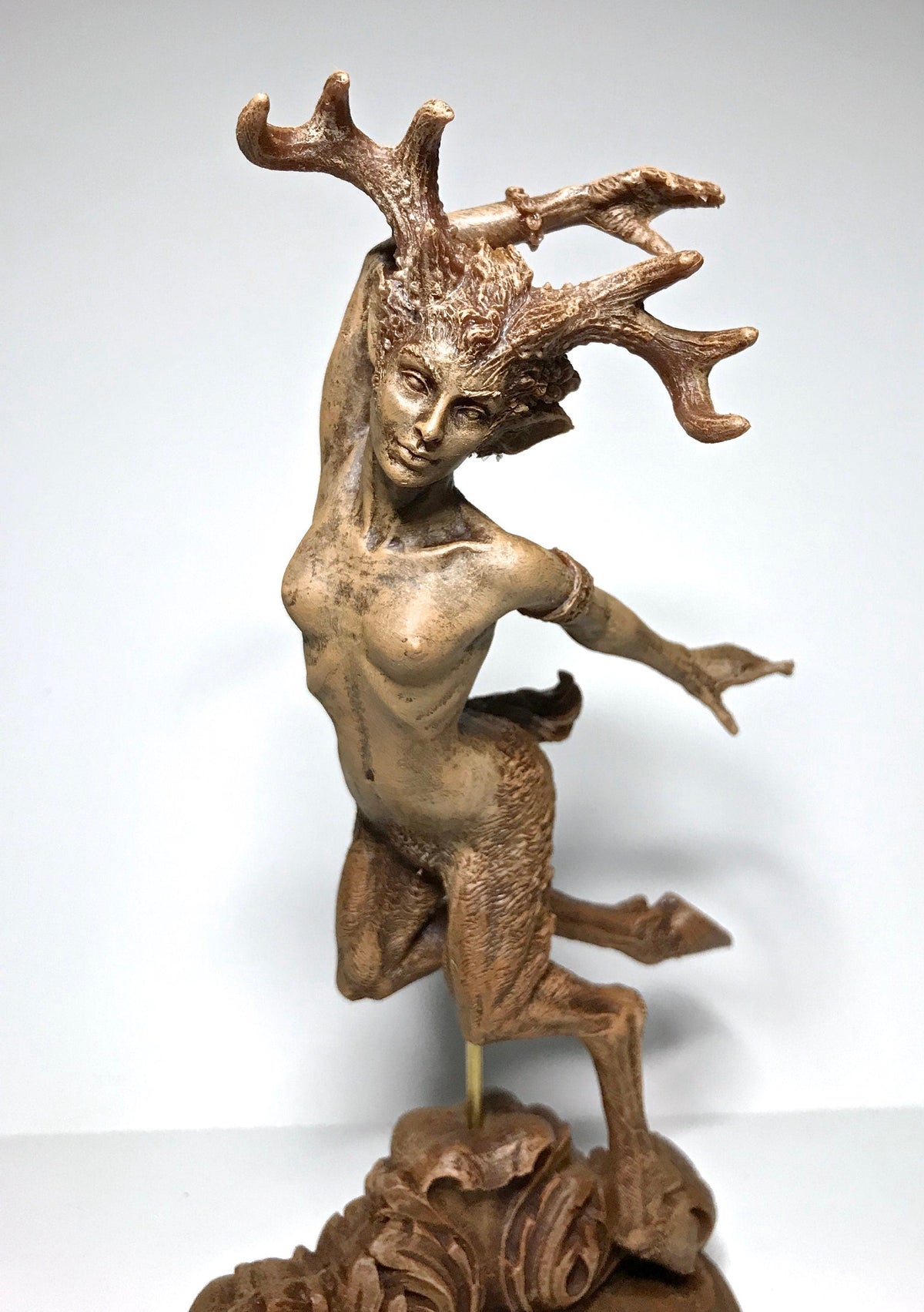 Faun Statue, Hand Painted Resin Sculpture | Mythical Forest Creature Figurine | Woodland Female Satyr Statue for Fantasy Art Decor - -