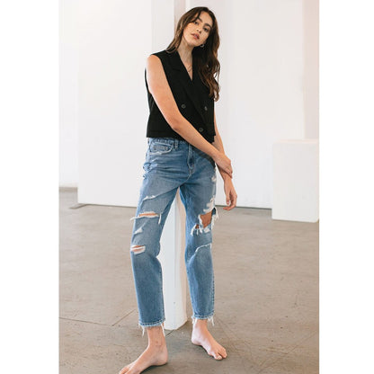 Distressed Mom Jeans - 27 - Women's Fashion - Women's Clothing - Bottoms - Jeans
