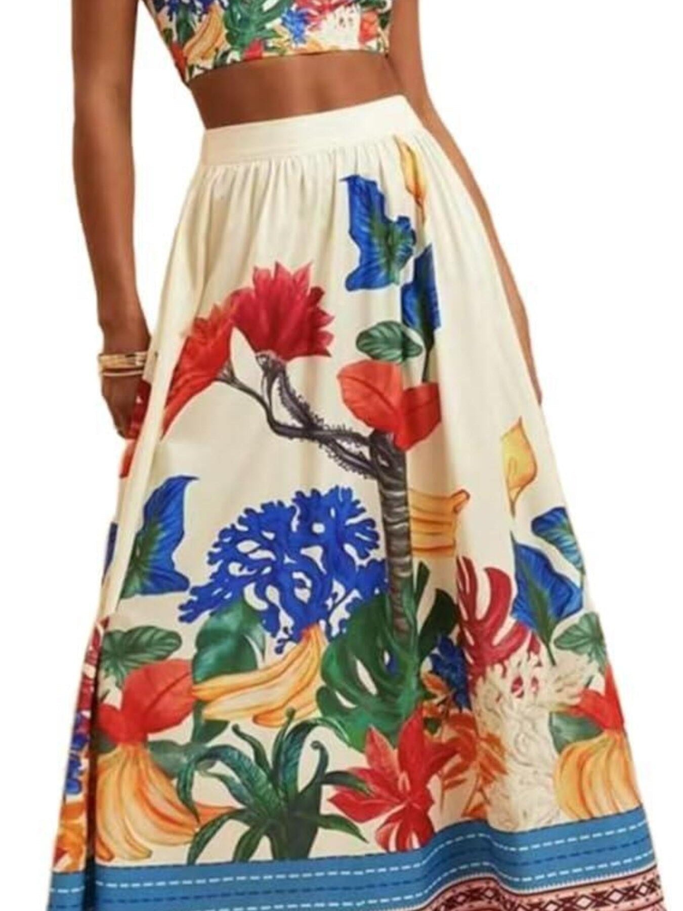 Floral Print Crop Top and Skirt Set - -