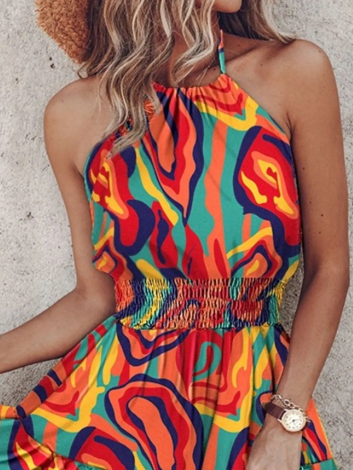 Paisley Print Halter Neck Mini Dress - -