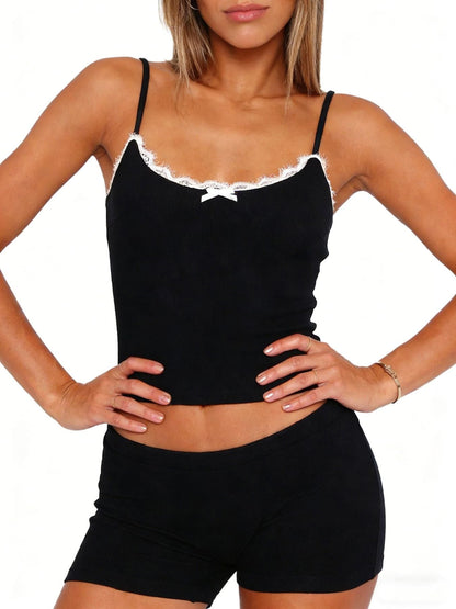 Contrast Trim Cami and Shorts Set- Shopimist- {{Product type}}