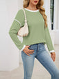 Contrast Trim Long Sleeve Sweatshirt - Green -