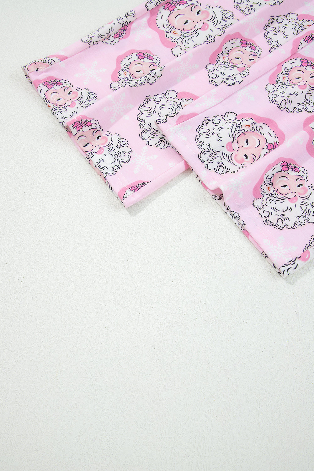 Pink Santa Claus Print V Neck Tee Drawstring Pants 2pcs Lounge Set - - Loungewear & Sleepwear/Loungewear