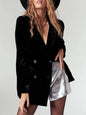 Lapel Collar Long Sleeve Blazer with Pockets - Black -