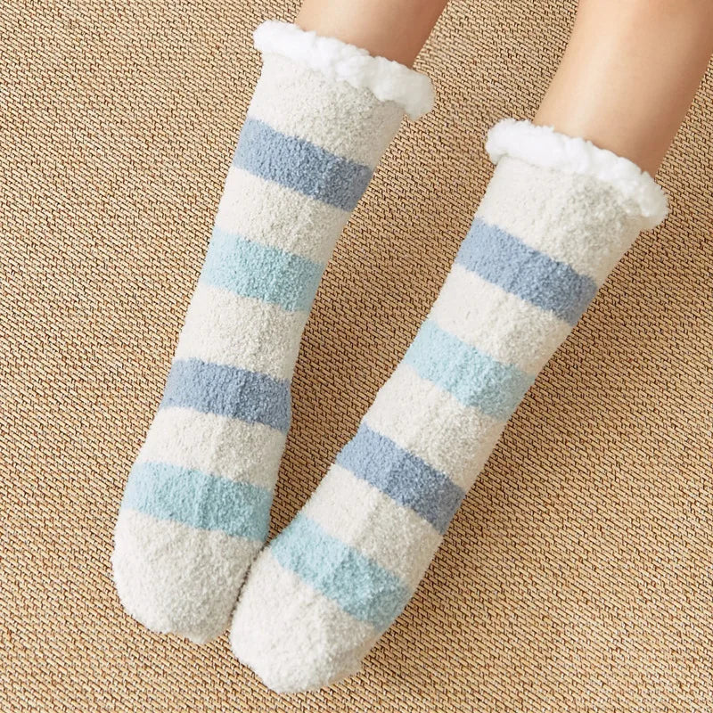 Fuzzy Cotton Socks Soft Warm Fleece Knit Non Slip Thick Winter Socks