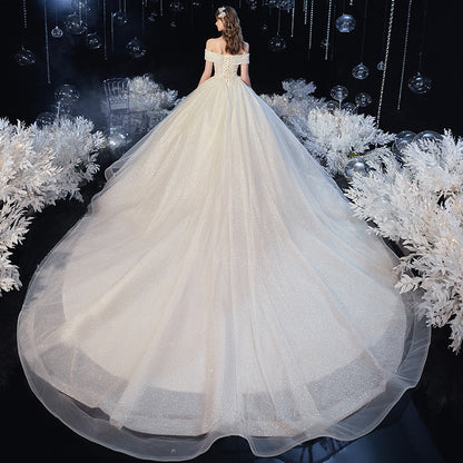Modern Starry-Train Bridal Gown - - dress