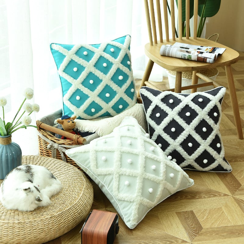 Moroccan Tufted Sphere Pillow - Chic Cushion Case - - pillow cover