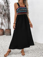 Perfee Embroidered Floral Side Slit Sleeveless Midi Dress - Black -