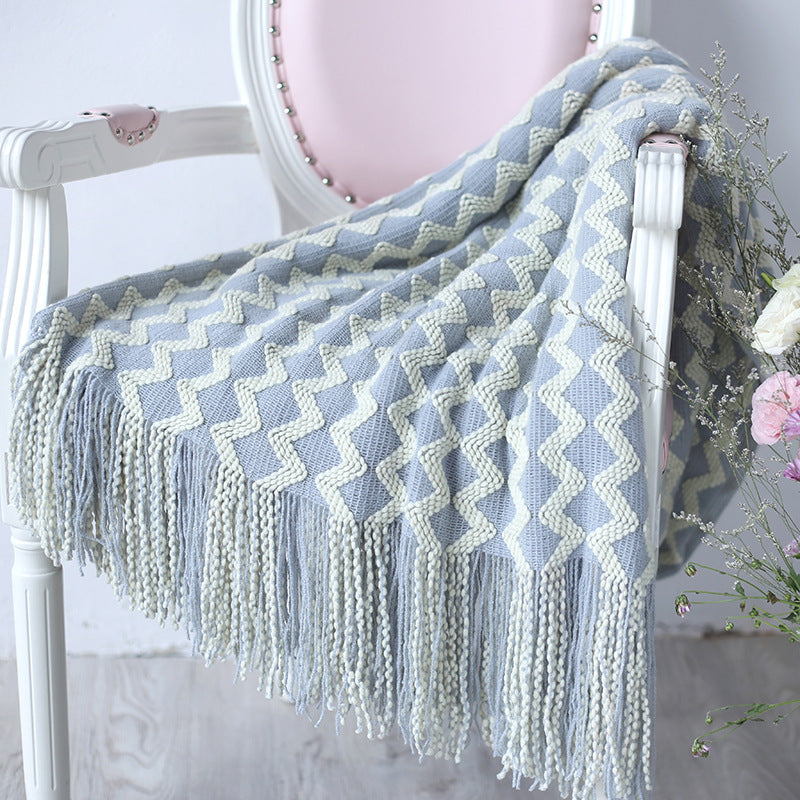 Geometric Knitted Chenille Throw Blanket - - Blankets
