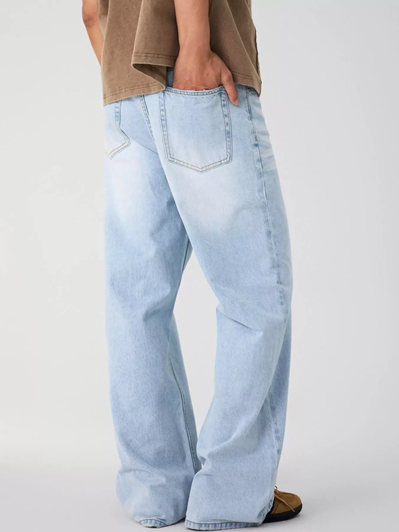 Men's Wide Leg Wash Jeans - -