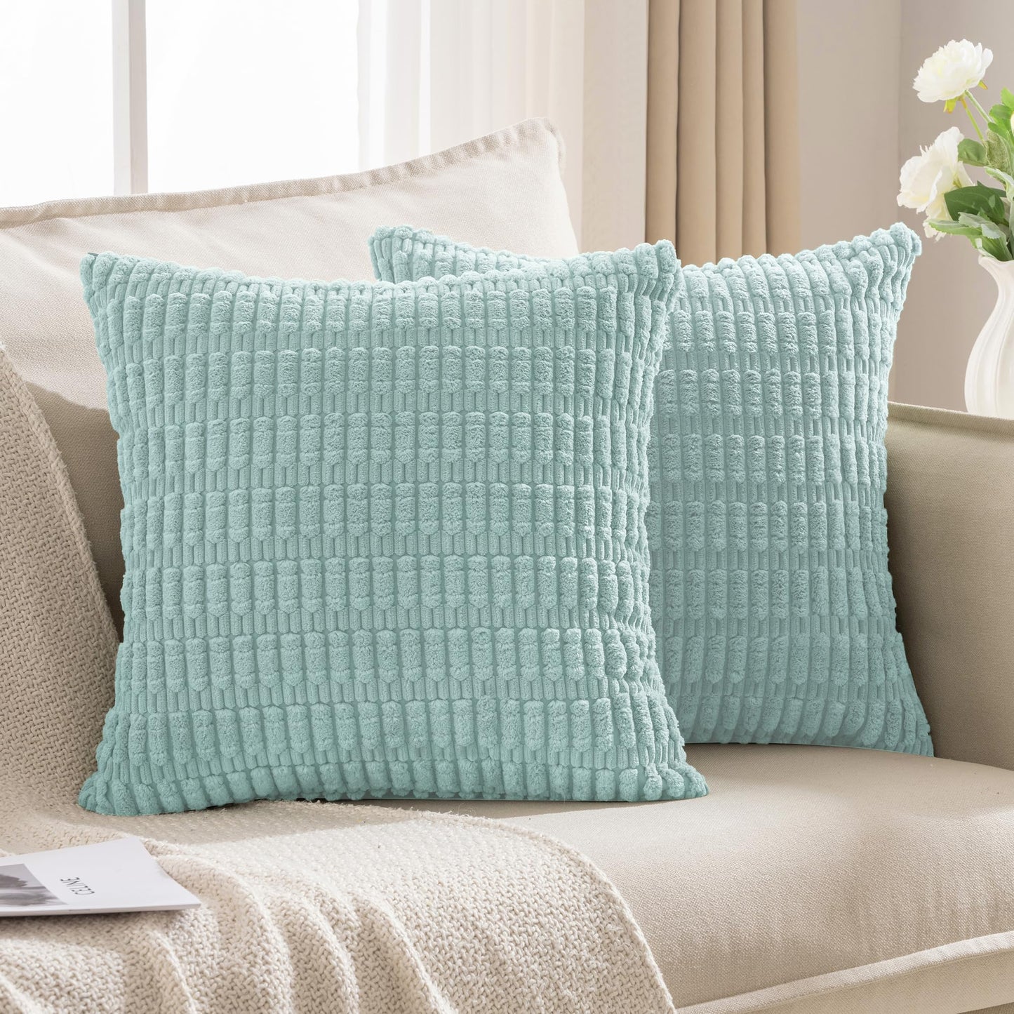 Luxury Corduroy Stripe 2-Pack Pillow Covers - Light Blue 16" x 16" (Pack of 2) - pillow cover