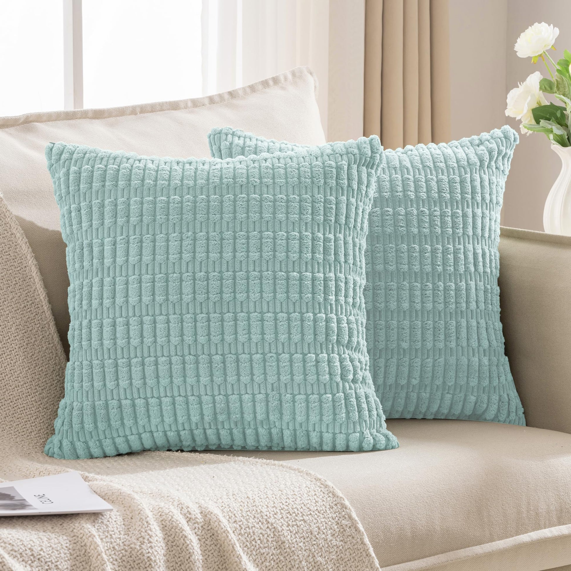 Luxury Corduroy Stripe 2-Pack Pillow Covers - Light Blue 16" x 16" (Pack of 2) - pillow cover