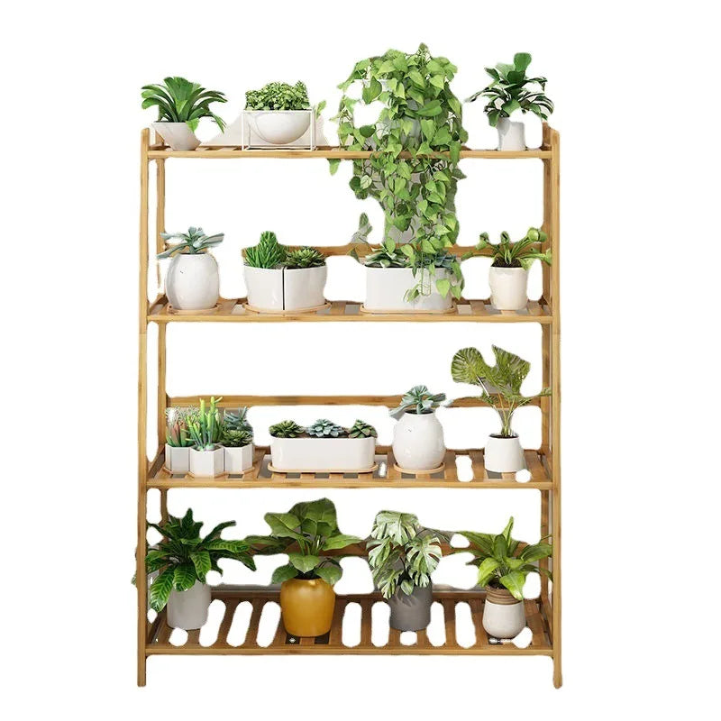 Indoor Balcony Living Room Natural Bamboo Plant Stand Display Shelf