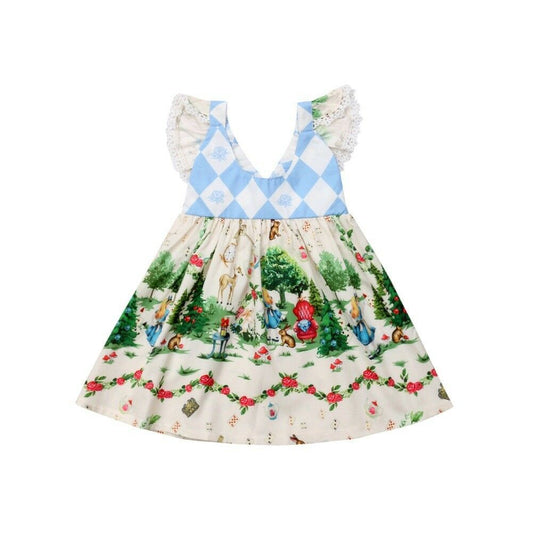 Childrens Cartoon Flying Sleeve Dress - Beige 120cm - dress