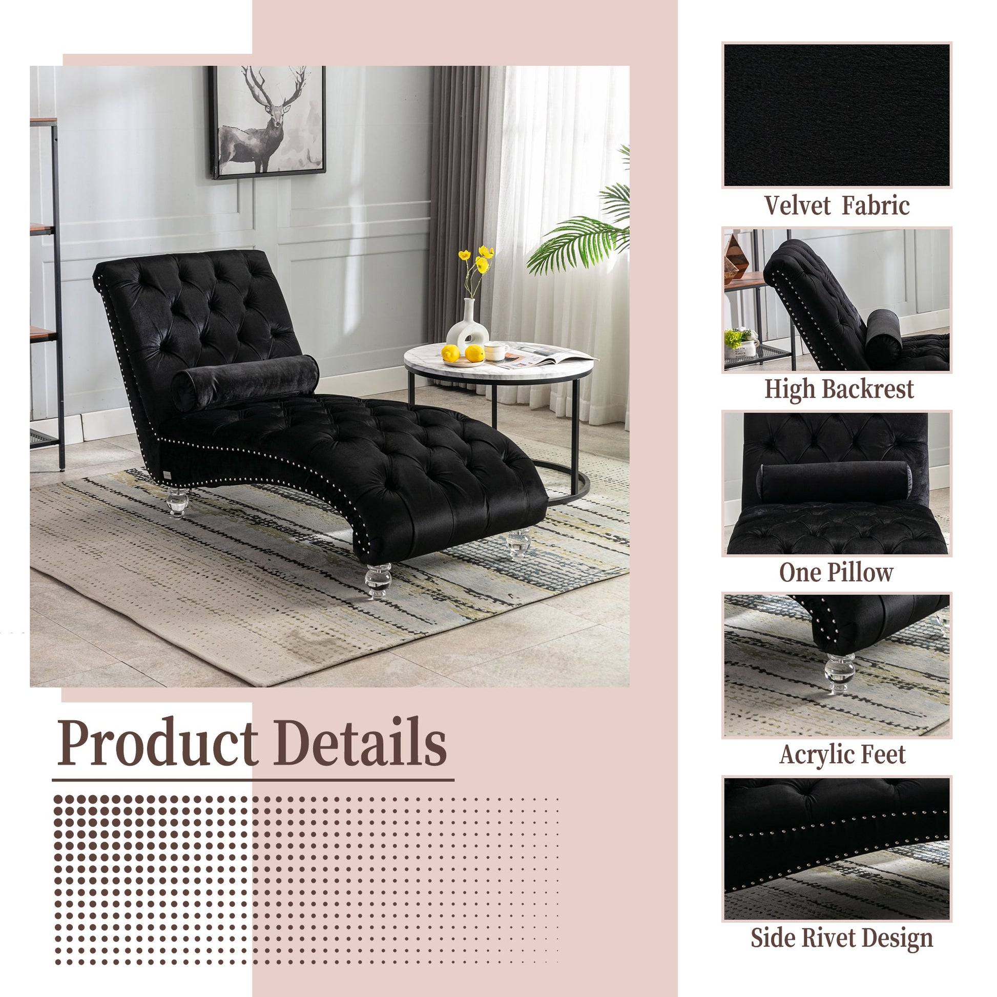Black Velvet - Button-Tufted Upholstered Lounge Chair - - Recliners & Massage Chairs