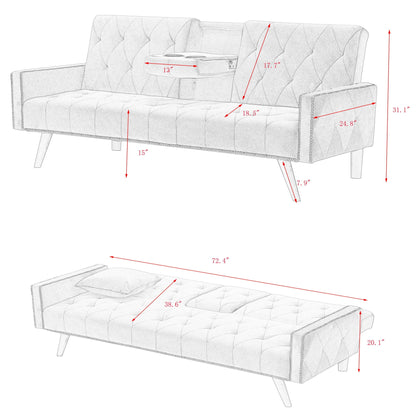 Sofa Bed With Nail Head Trim And Cup Holders - Pink- Unique Piece Furniture- {{Product type}}