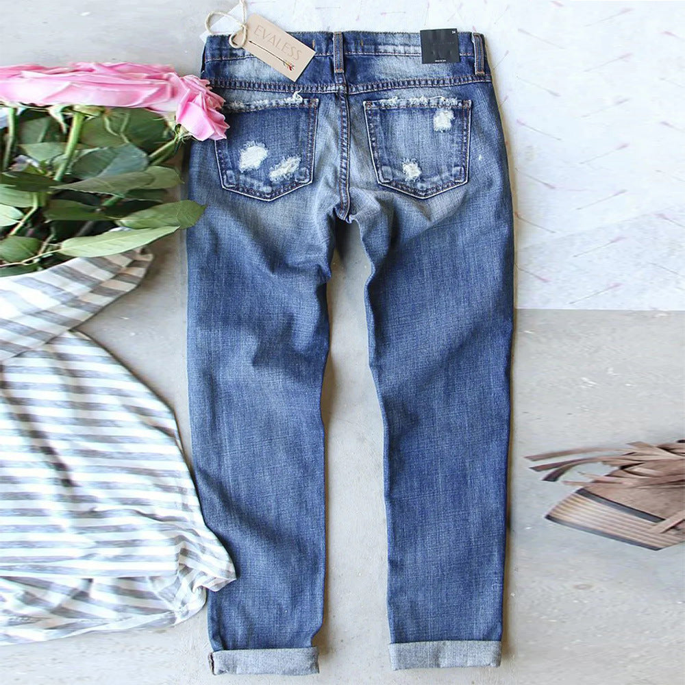 Trendy Slim Fit Cute Print Ladies Jeans - - jeans