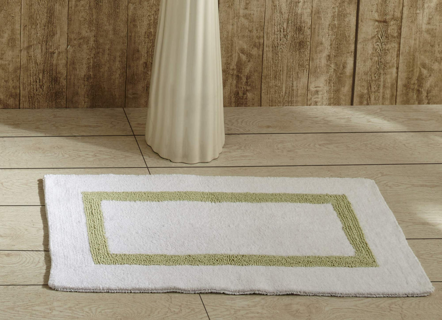 Deluxe Tufted Cotton Bath Rug - White & Sage Absorbent & Reversible - - rug