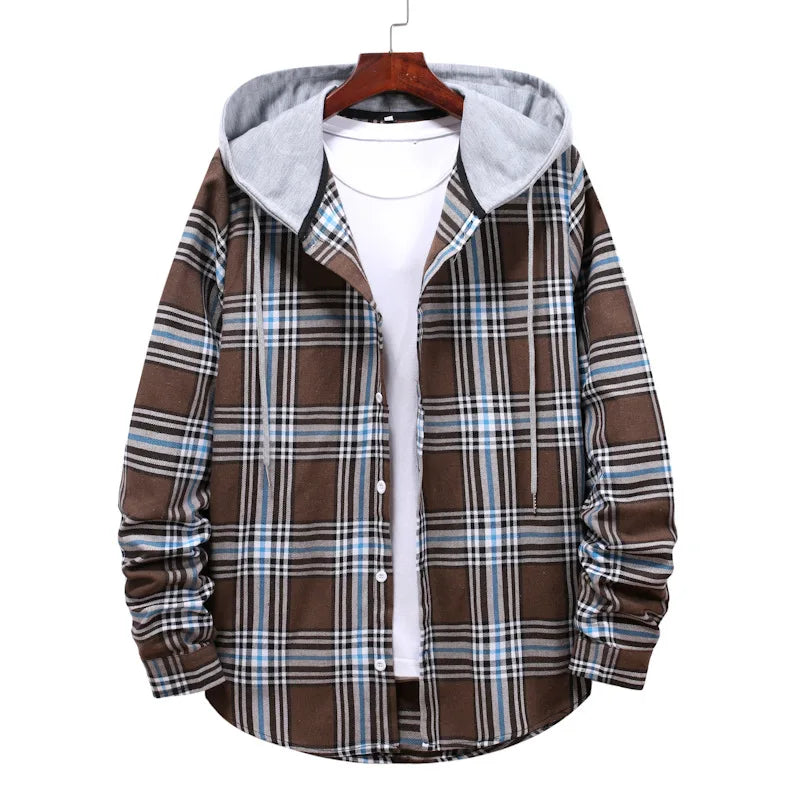 Work Shirt With Hood Mens Plaid Hoodie Shirt