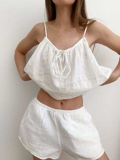 Tie Front Relaxed Fit Cami and Shorts Set- Shopimist- {{Product type}}