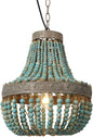Gray Blue Rustic Wood Bead Chandelier Pendant Light - -