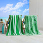 Cotton Velour Beach Towel - Maui Collection - 2 Pack- 30" x 60" Green White Palm Leaf & Stripe - Beach Towels