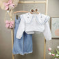 Long Sleeve Shirt and Jeans 2pc Set Blue White