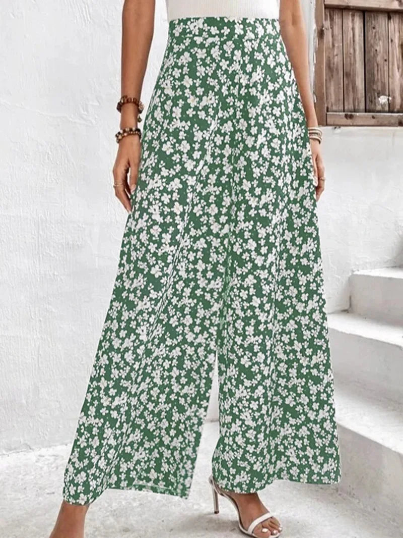 Palazzo Pants Floral Print Casual Loose Ladies High Waist Wide Leg Pants