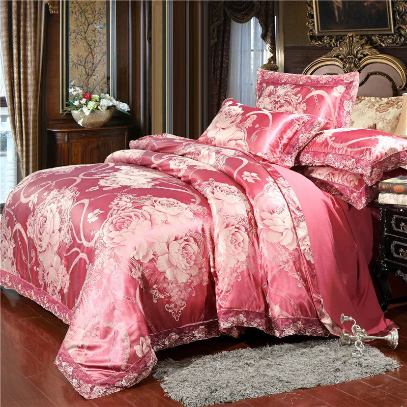 Duvet Cover Set Quilt Cover Lace Edge Jacquard Weave Bedding Set