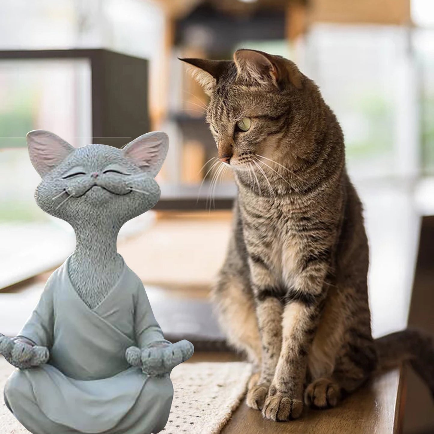 Zen Cat Buddha Statue - - statues