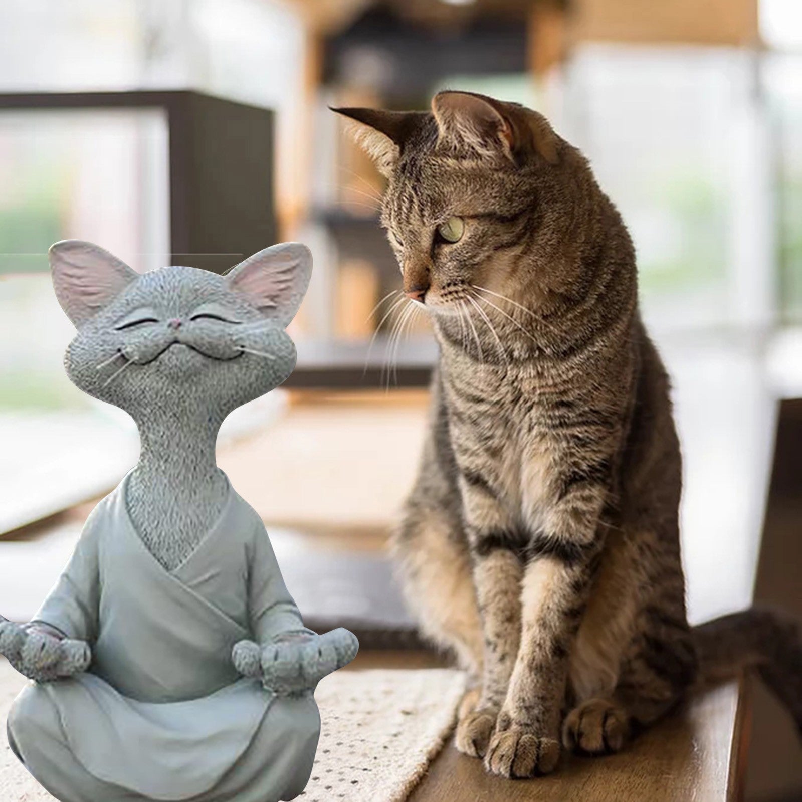 Zen Cat Buddha Statue - - statues