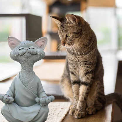 Zen Cat Buddha Statue - - statues