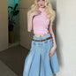 Retro Light Blue Pleated Denim Skirt - Light Blue M - skirt