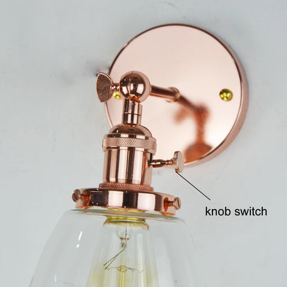 Loft Glass Rose Gold Iron Wall Light Vintage Wall Mount Light Sconce