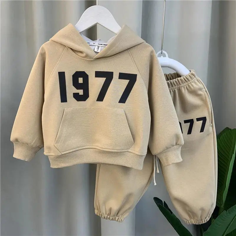 Cotton Kids Hooded Sweatshirt and Pants Beige