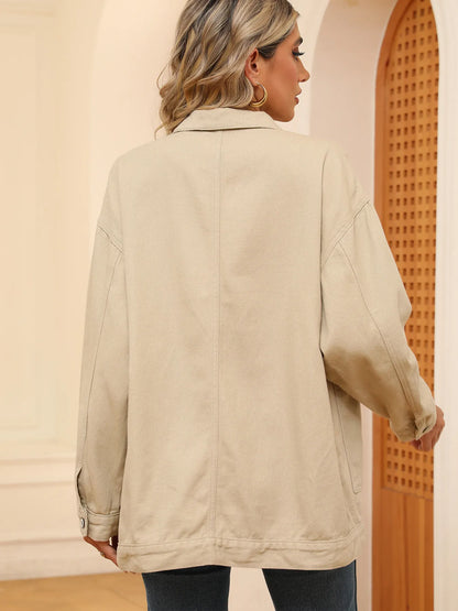 Button Up Long Sleeve Denim Jacket - -