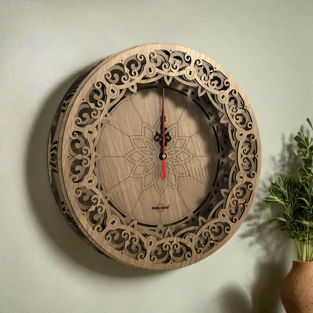 Large Decorative Clock Round Wood Craft Wall Clock