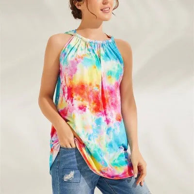 Oversized Gradient Print Women Top Beach Tshirt Loose Casual Tops