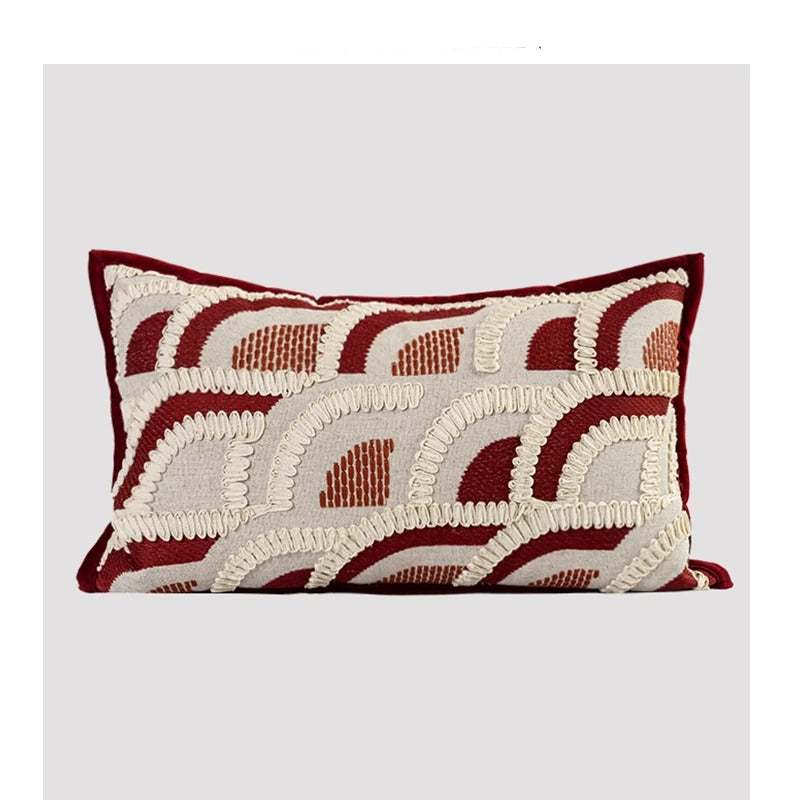Mid-Century Wabi-Sabi Embroidered Red Jacquard Throw Pillow For The Home - 30X50CM - pillow