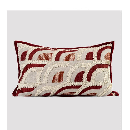 Mid-Century Wabi-Sabi Embroidered Red Jacquard Throw Pillow For The Home - 30X50CM - pillow