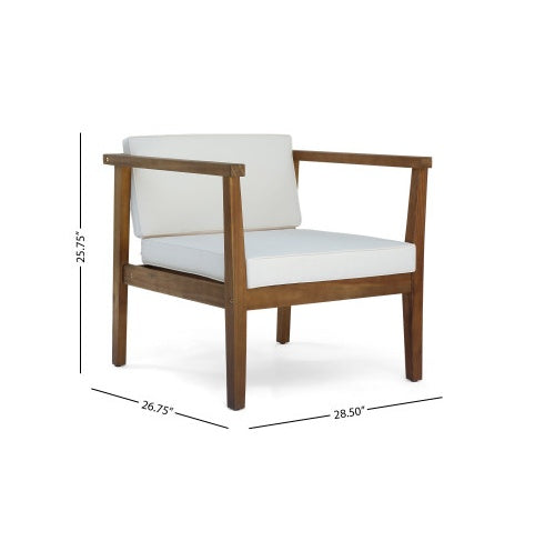 4-Piece Teak Acacia Wood Patio Chat Set with Cushions - -