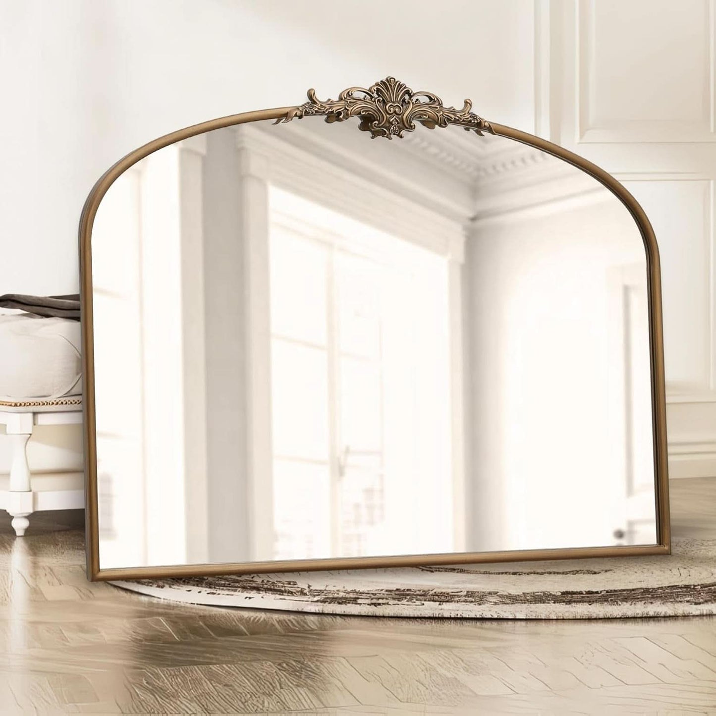 Arched Gold Wall Mirror 40x30 Inches Vintage Ornate - -